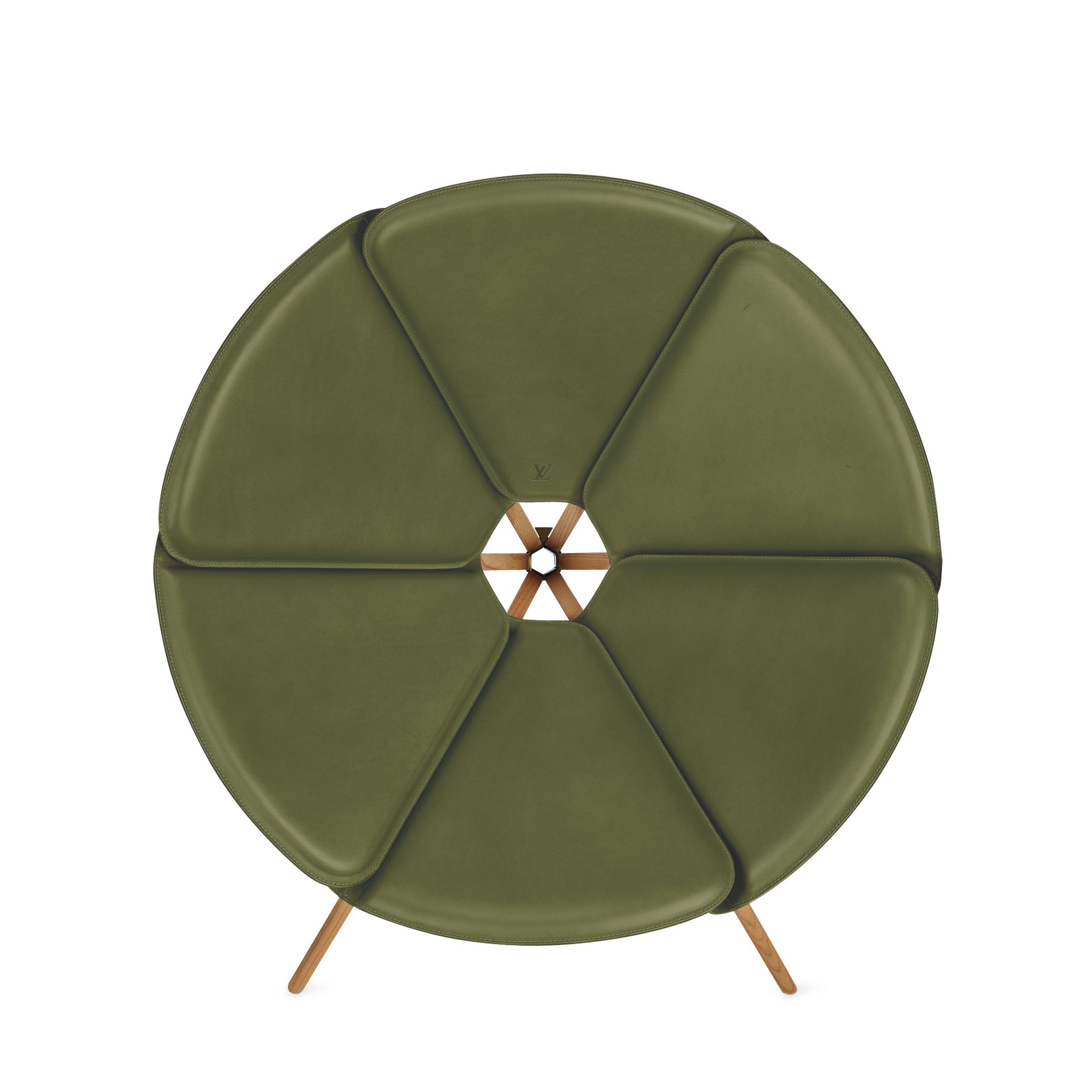 Green chair with beige legs on a white background