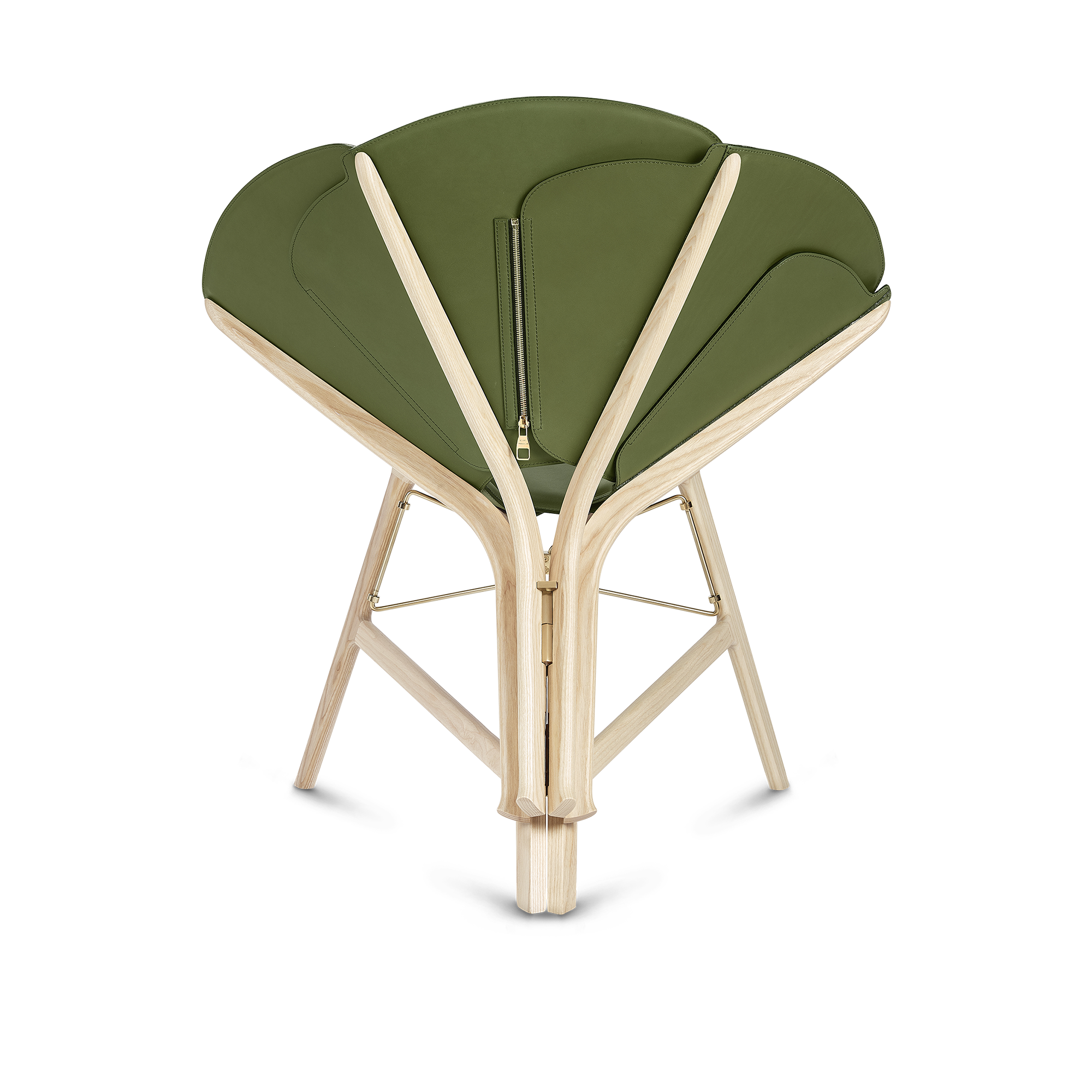 Green chair with beige legs on a white background