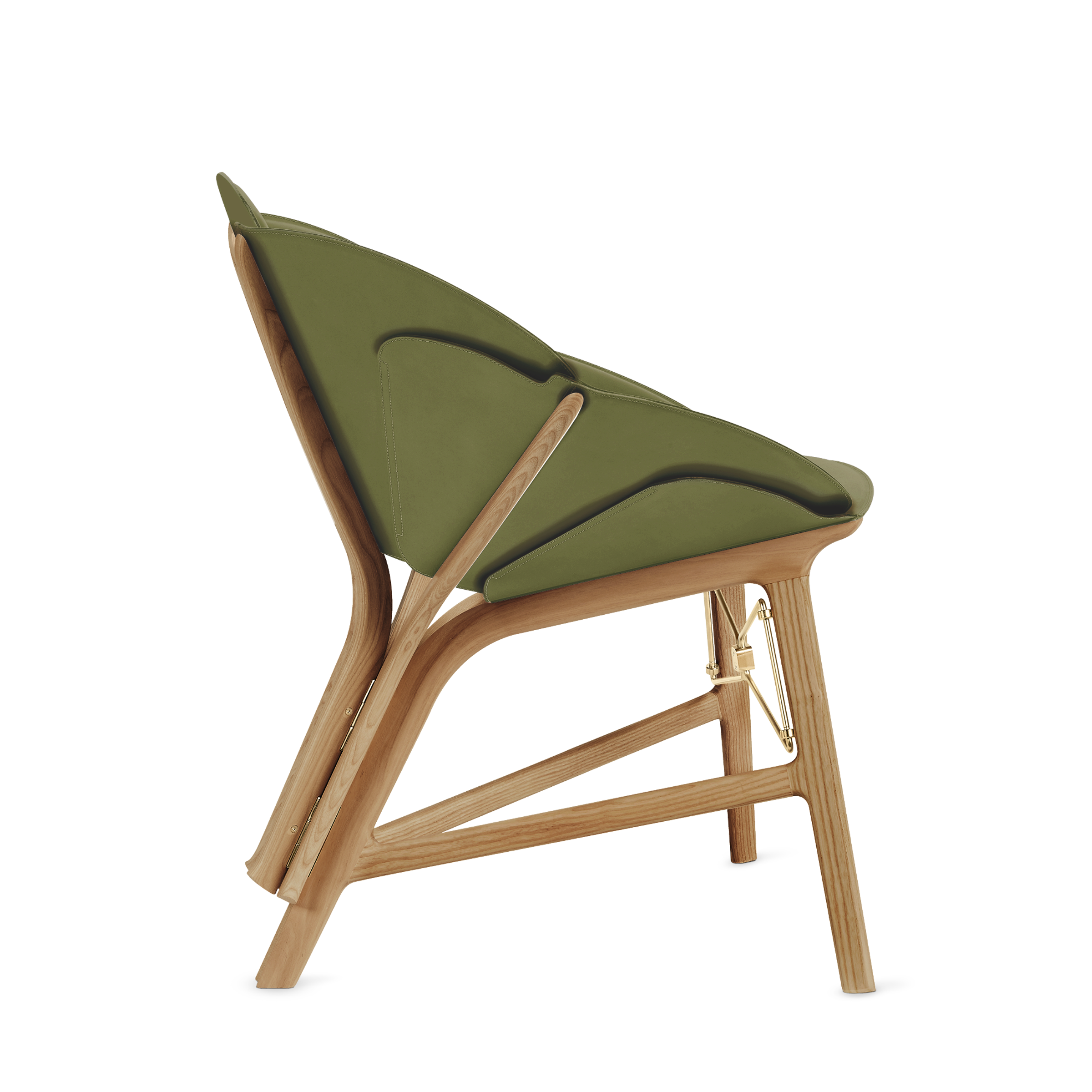 Green chair with beige legs on a white background
