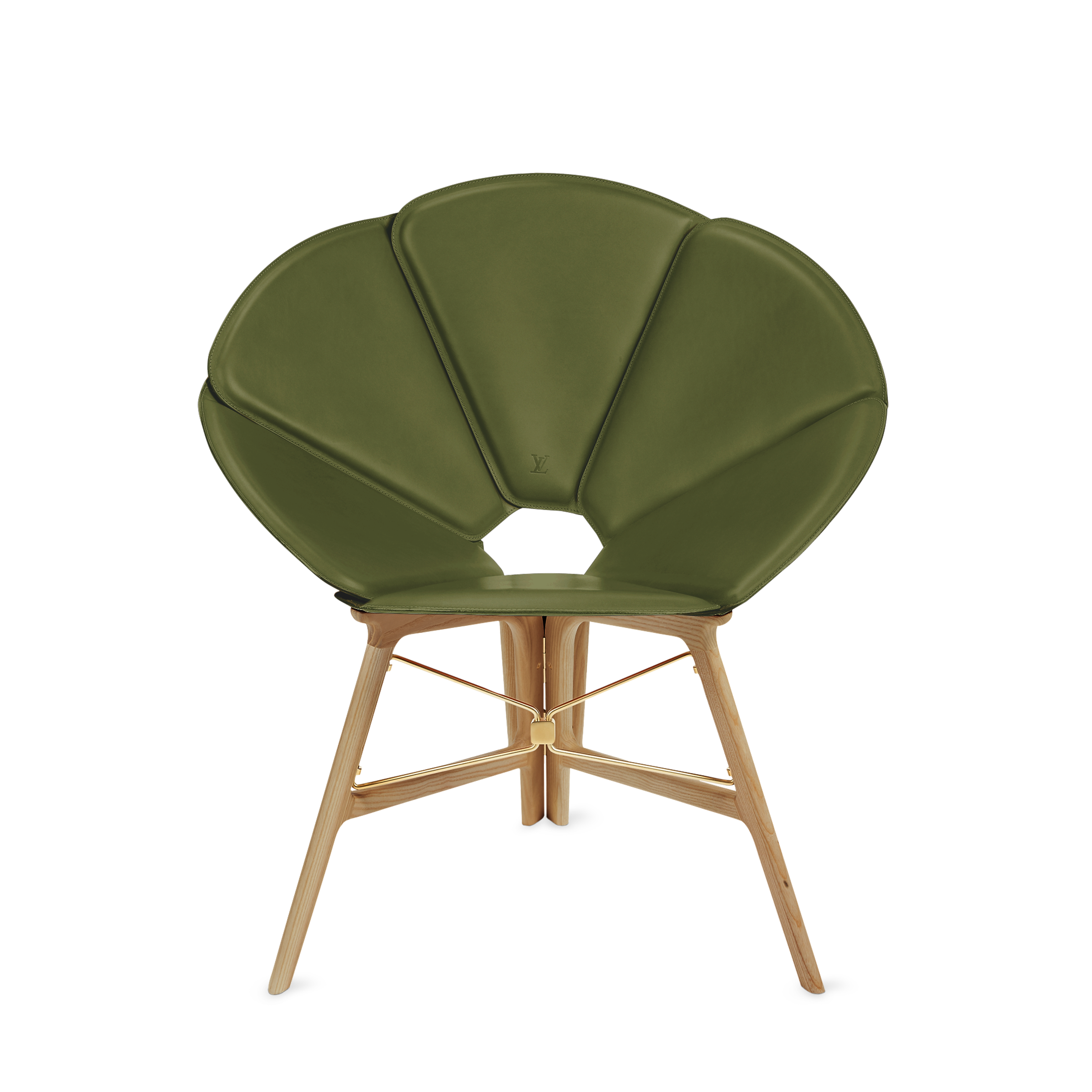 Green chair with beige legs on a white background