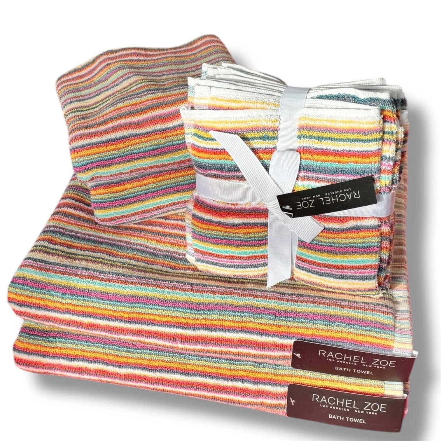 RACHEL ZOE ~ 9  PC  TOWEL SET ~ MULTI COLORED STRIPED ~ BRAND NEW! - Picture 1 of 3
