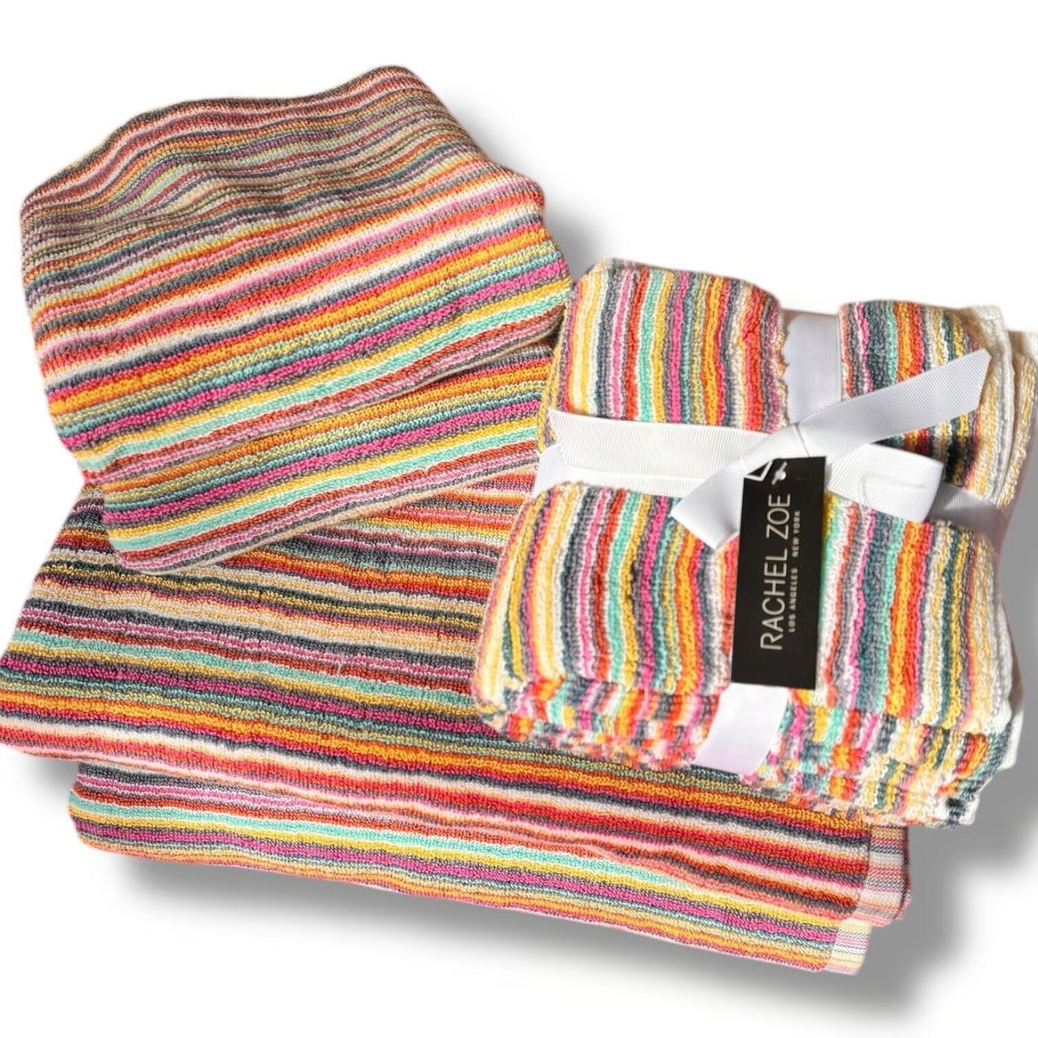 RACHEL ZOE ~ 9  PC  TOWEL SET ~ MULTI COLORED STRIPED ~ BRAND NEW! - Picture 1 of 3