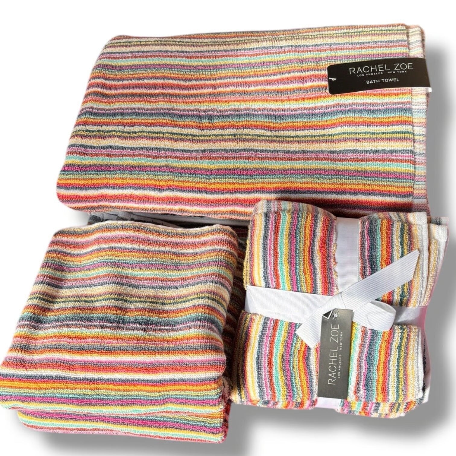 RACHEL ZOE ~ 9  PC  TOWEL SET ~ MULTI COLORED STRIPED ~ BRAND NEW! - Picture 1 of 3