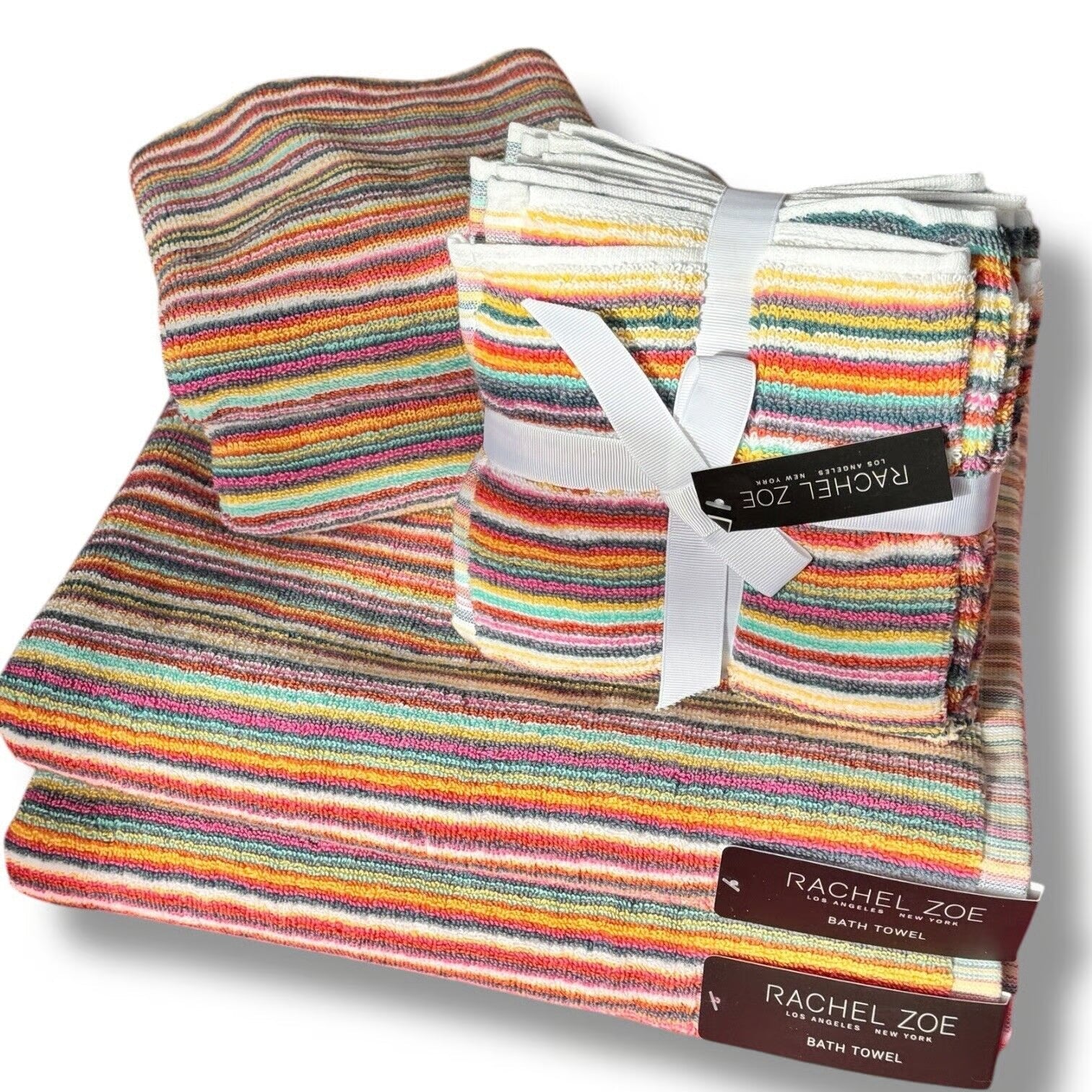 RACHEL ZOE ~ 9  PC  TOWEL SET ~ MULTI COLORED STRIPED ~ BRAND NEW! - Picture 1 of 3