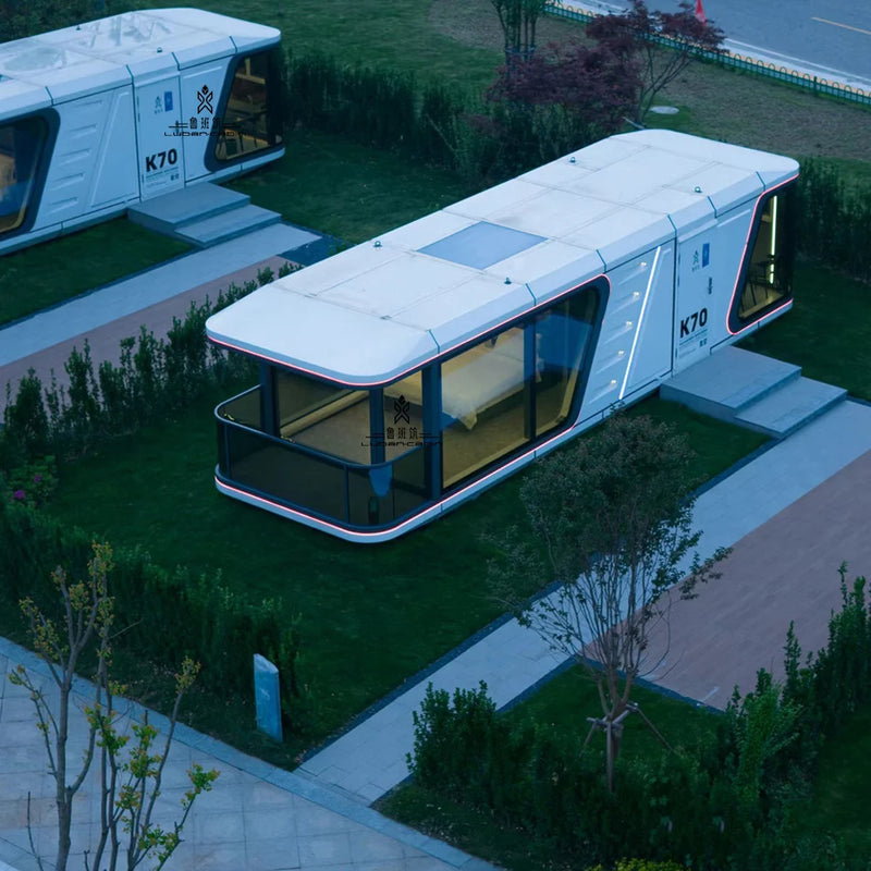 Double-Decker Space-Capsule Cabin — Two-Level Steel Prefab for B&B & Resort