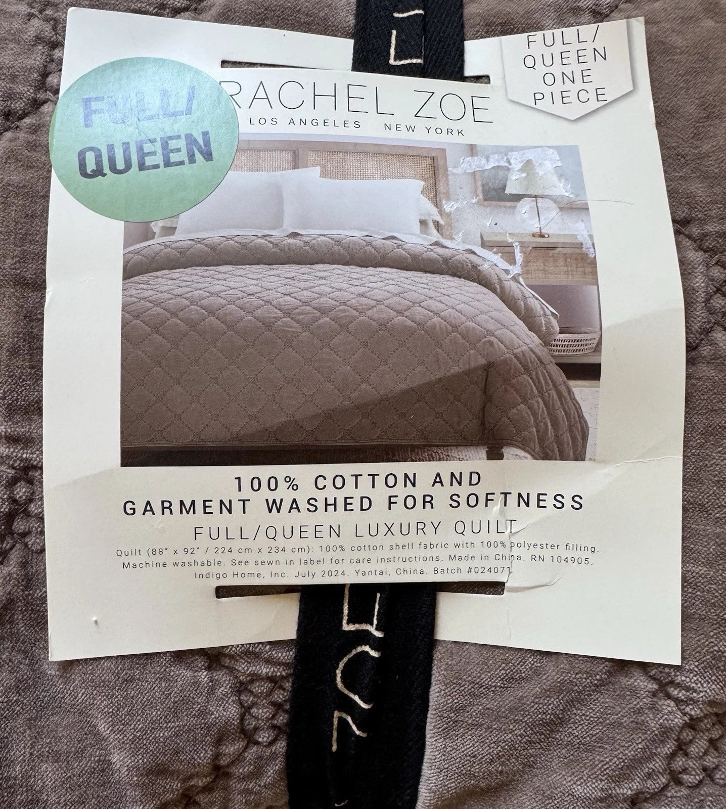 Rachel Zoe 100% Cotton Velvet Coverlet F/Q NWT Quilted Mocha Brown Luxury Quilt - Picture 2 of 5