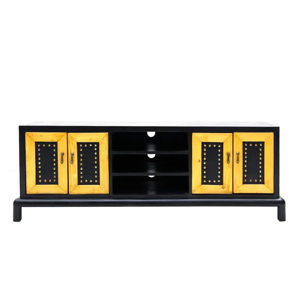 Vintage Sheesham wood TV console with leather shutters – Bernard Series 2